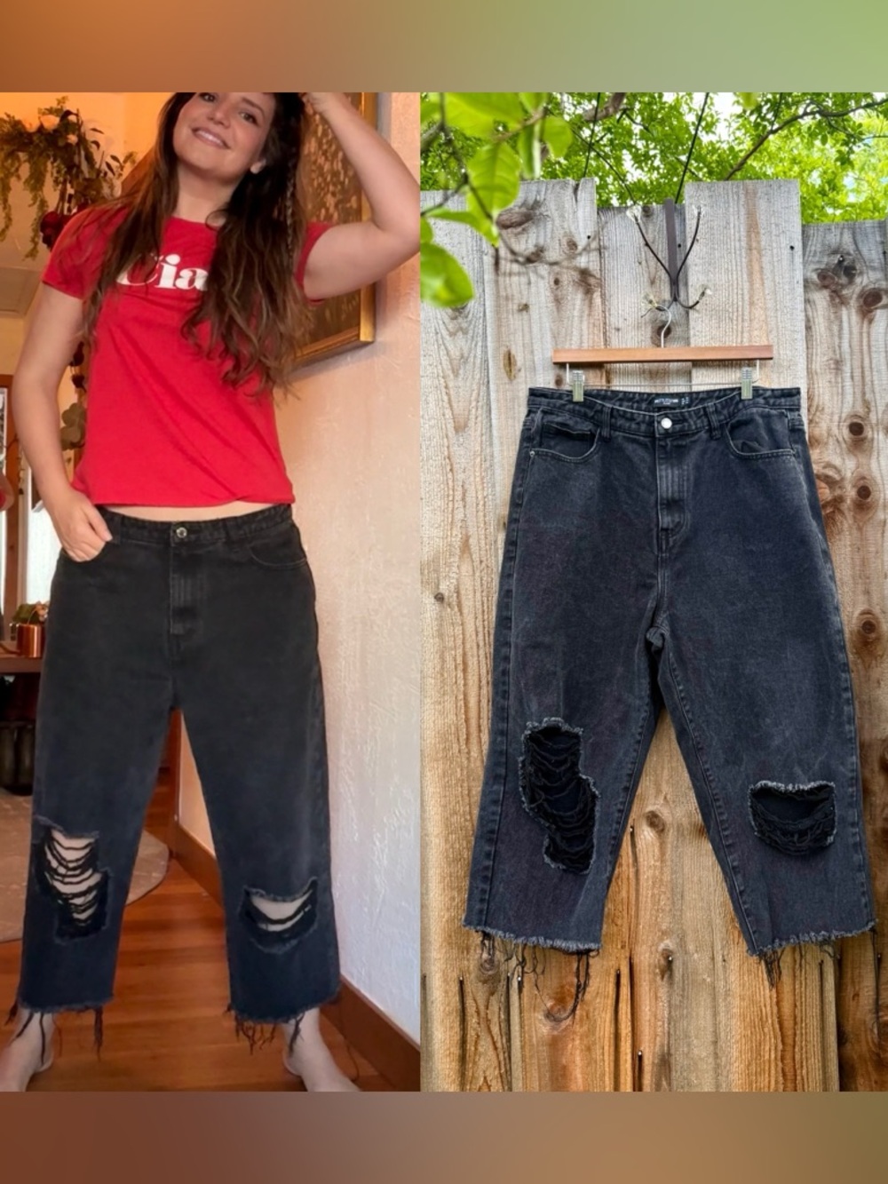 Dark Gray Denim Distressed Cropped Boyfriend Jeans 🌿
